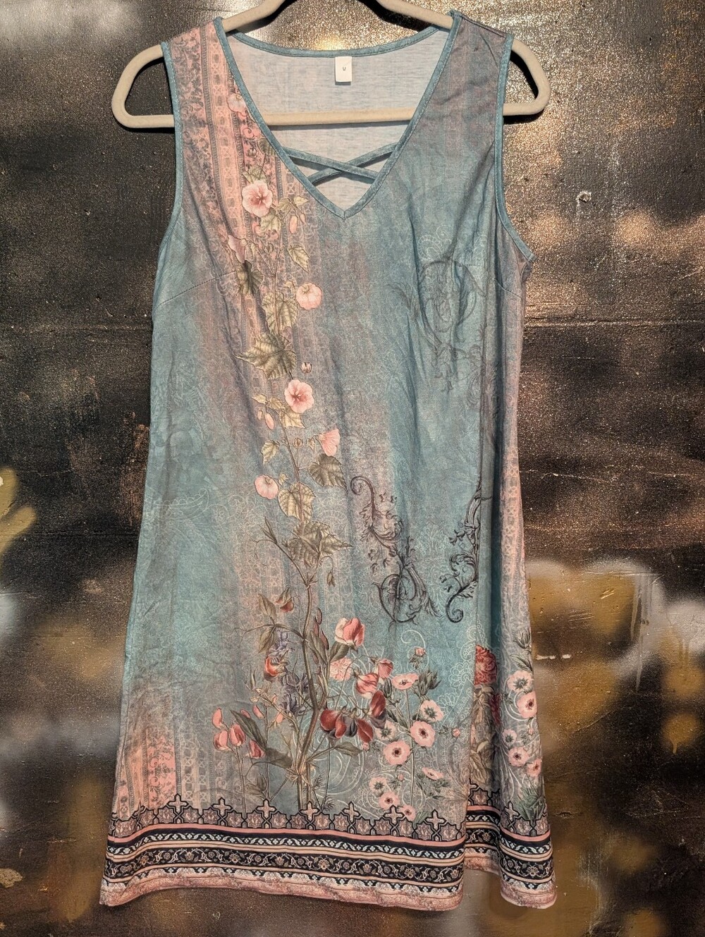 Floral Sleeveless V-Neck Summer Dress - Blue